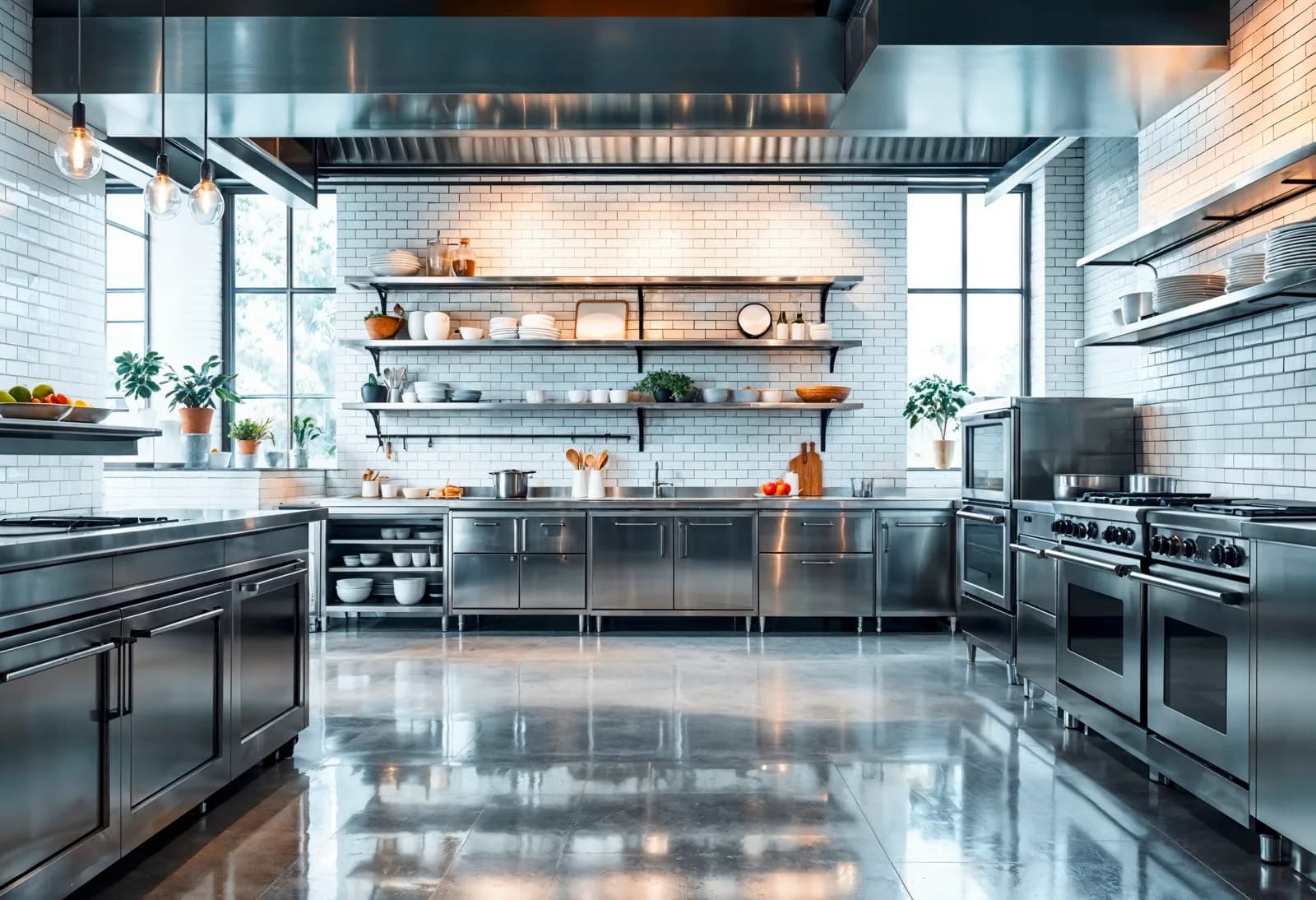 Cocina profesional equipada con maquinaria de hostelería